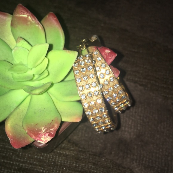 Clear Rhinestone & Gold Color Hoops - Picture 4 of 4